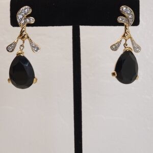 Nina Ricci Black and Gold Teardrop Earrings